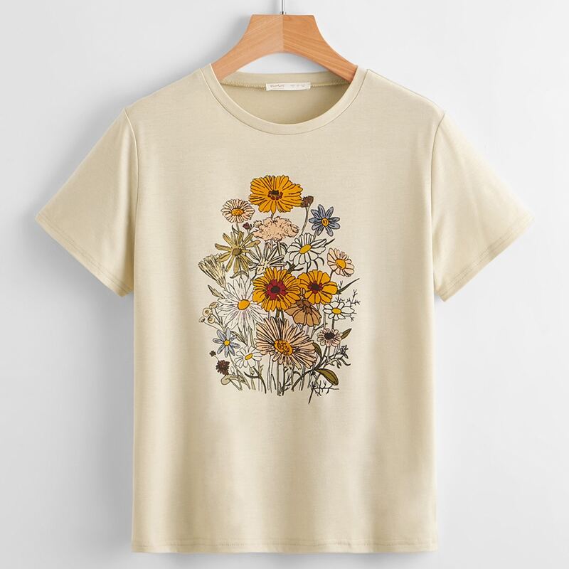 

Floral Graphic Tee, Beige