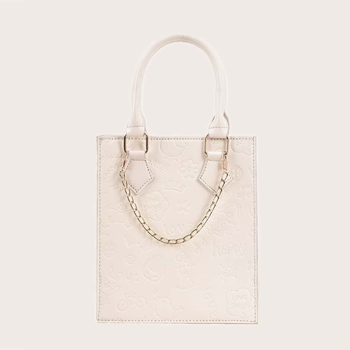 

Cartoon Embossed Satchel Bag, White