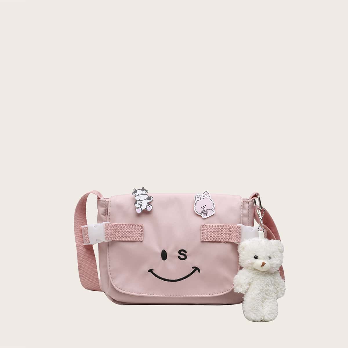 

Cartoon Flap Crossbody Bag, Pink