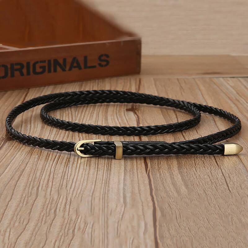 

Metal Buckle Woven Belt, Black