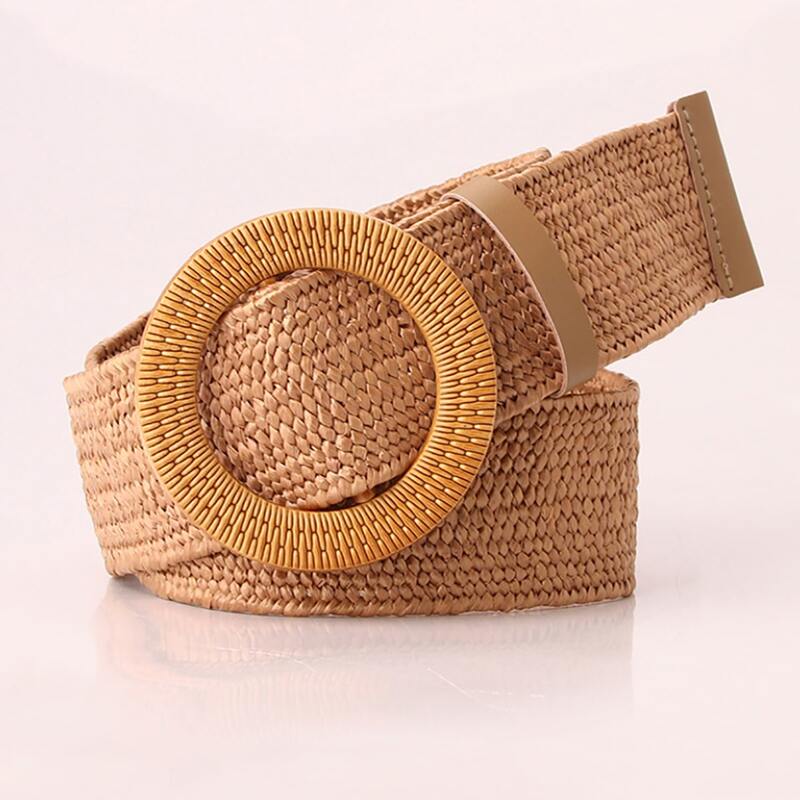 

Round Buckle Woven Belt, Brown
