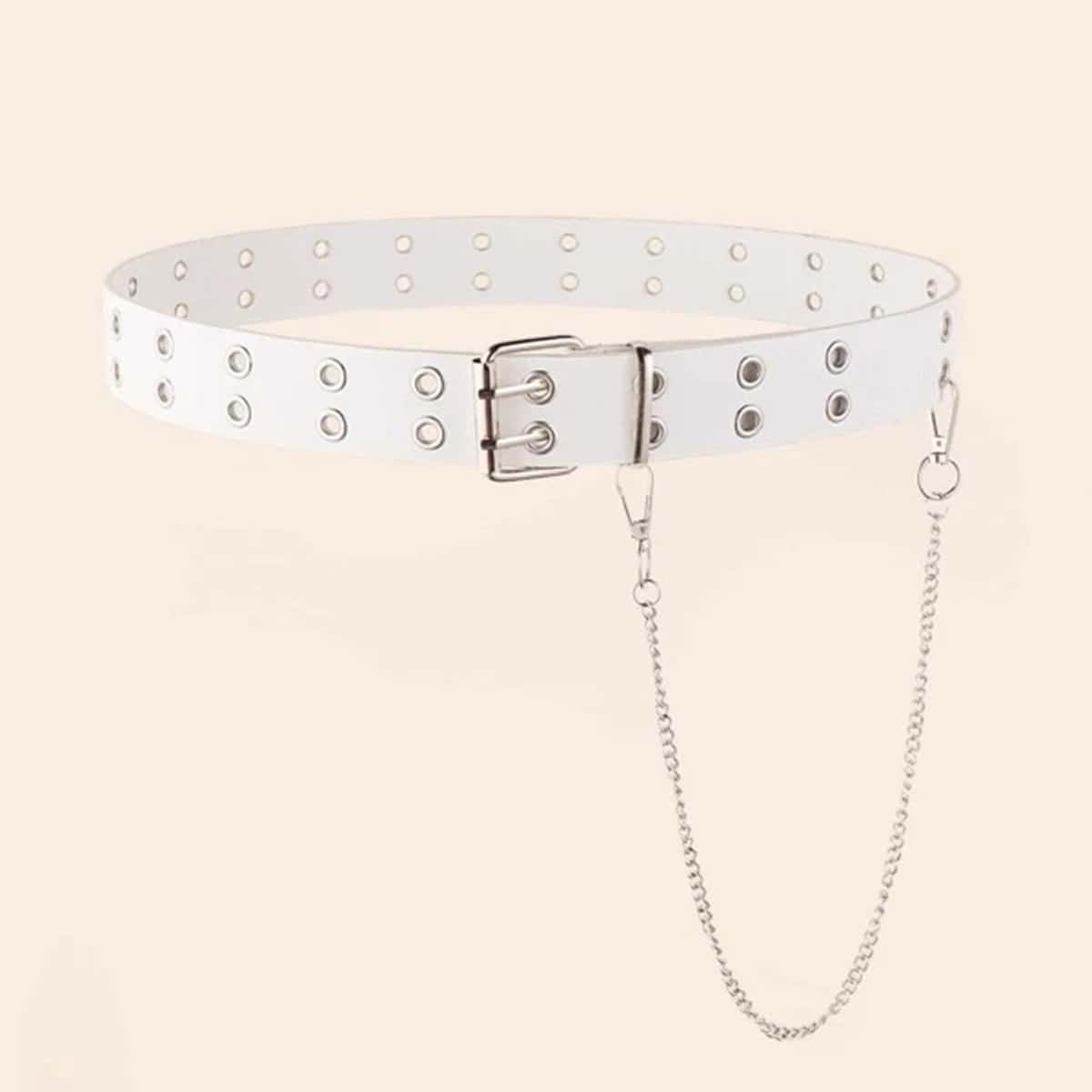 

Grommet Buckle Belt & Pants Chain, White