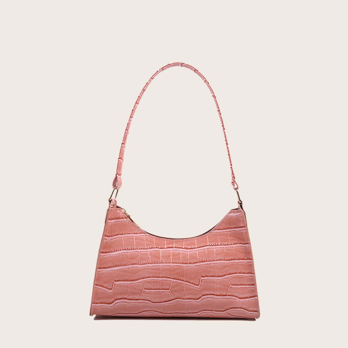 

Croc Embossed Baguette Bag, Pink