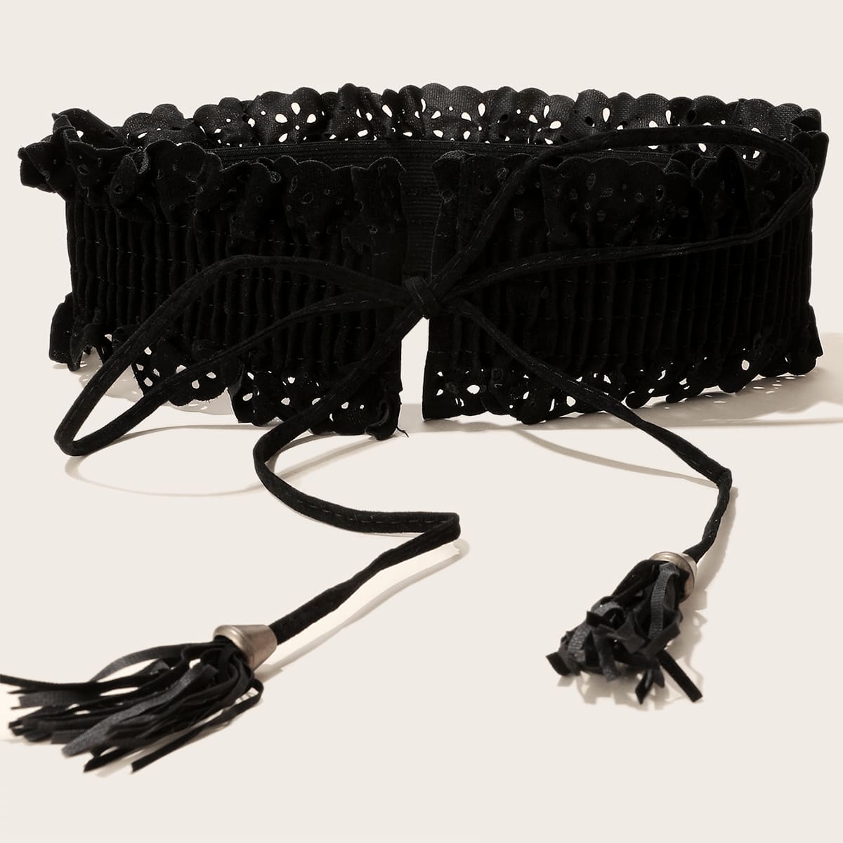 

Tassel Decor Wide Belt, Black