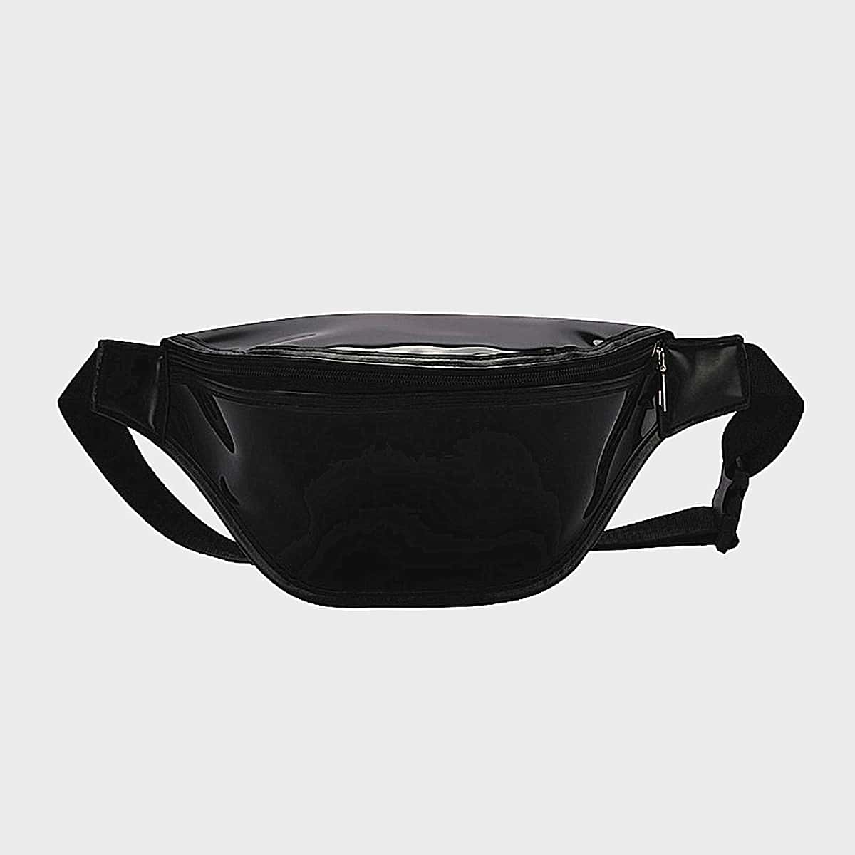 

Solid Zip Fanny Pack, Black clear