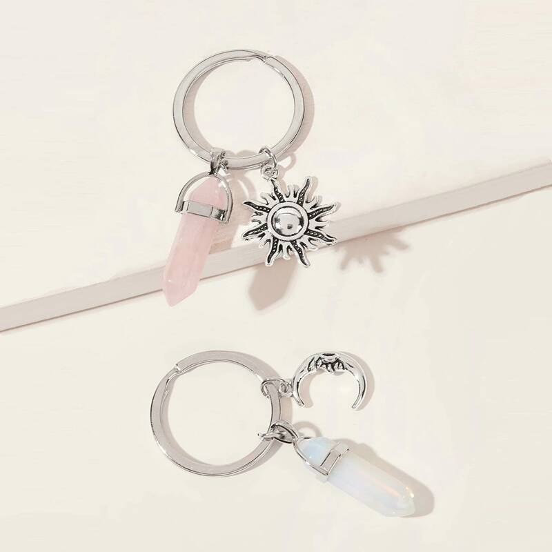 

2pcs Sun & Moon Keychain, Silver
