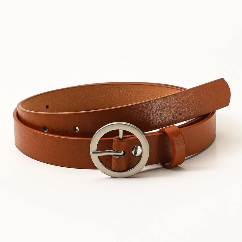 

Faux Leather Round Buckle Belt, Camel