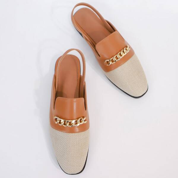 

Chain Decor Slingback Flats, Brown