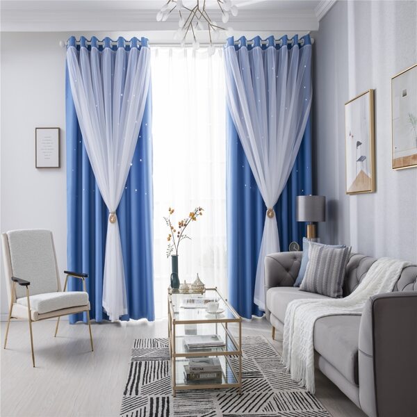 

Star Hollow Double Layer Single Panel Curtain, Blue