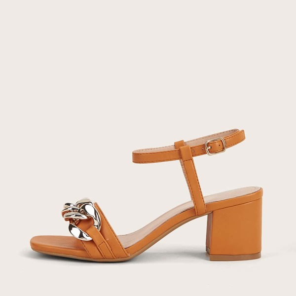 

Chain Decor Ankle Strap Chunky Sandals, Orange