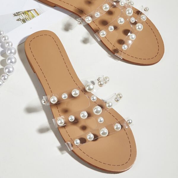 

Clear Faux Pearl Decor Slide Sandals