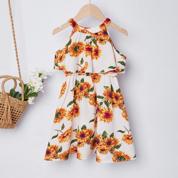 

Toddler Girls Floral Ruffle Trim Halter Dress, Multicolor