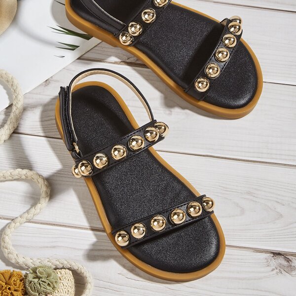 

Girls Metal Decor Slingback Sandals, Black