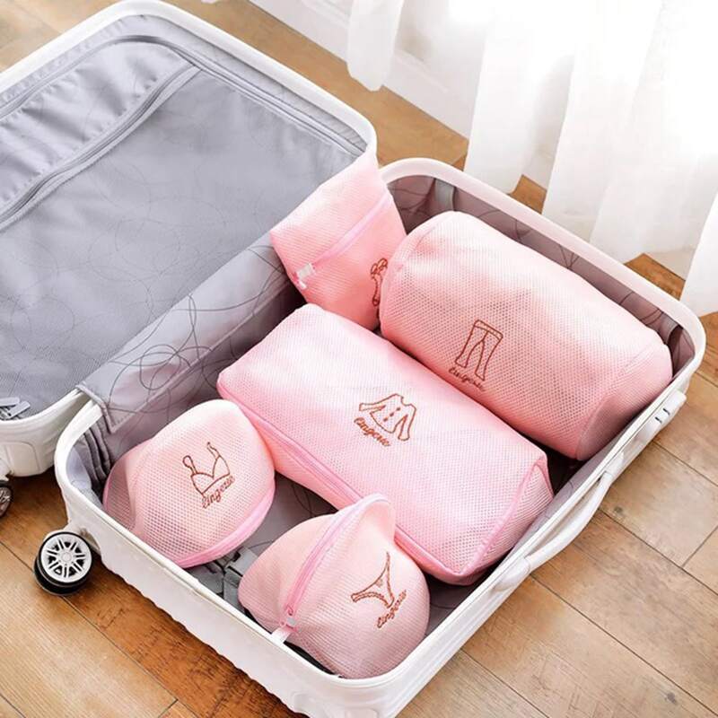 

5pcs Mesh Clothes Storage Bag, Pink
