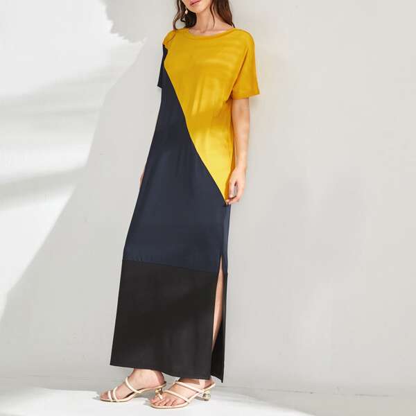 

Cut And Sew Split Side Kaftan Dress, Multicolor