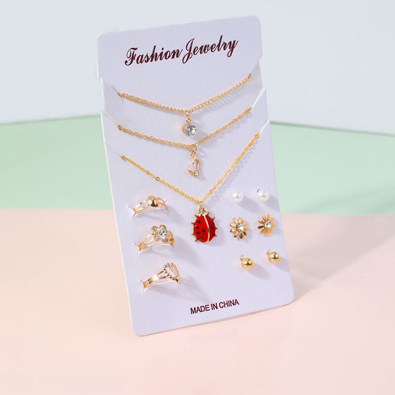 

12pcs Rhinestone Ladybug Jewelry Set, Gold