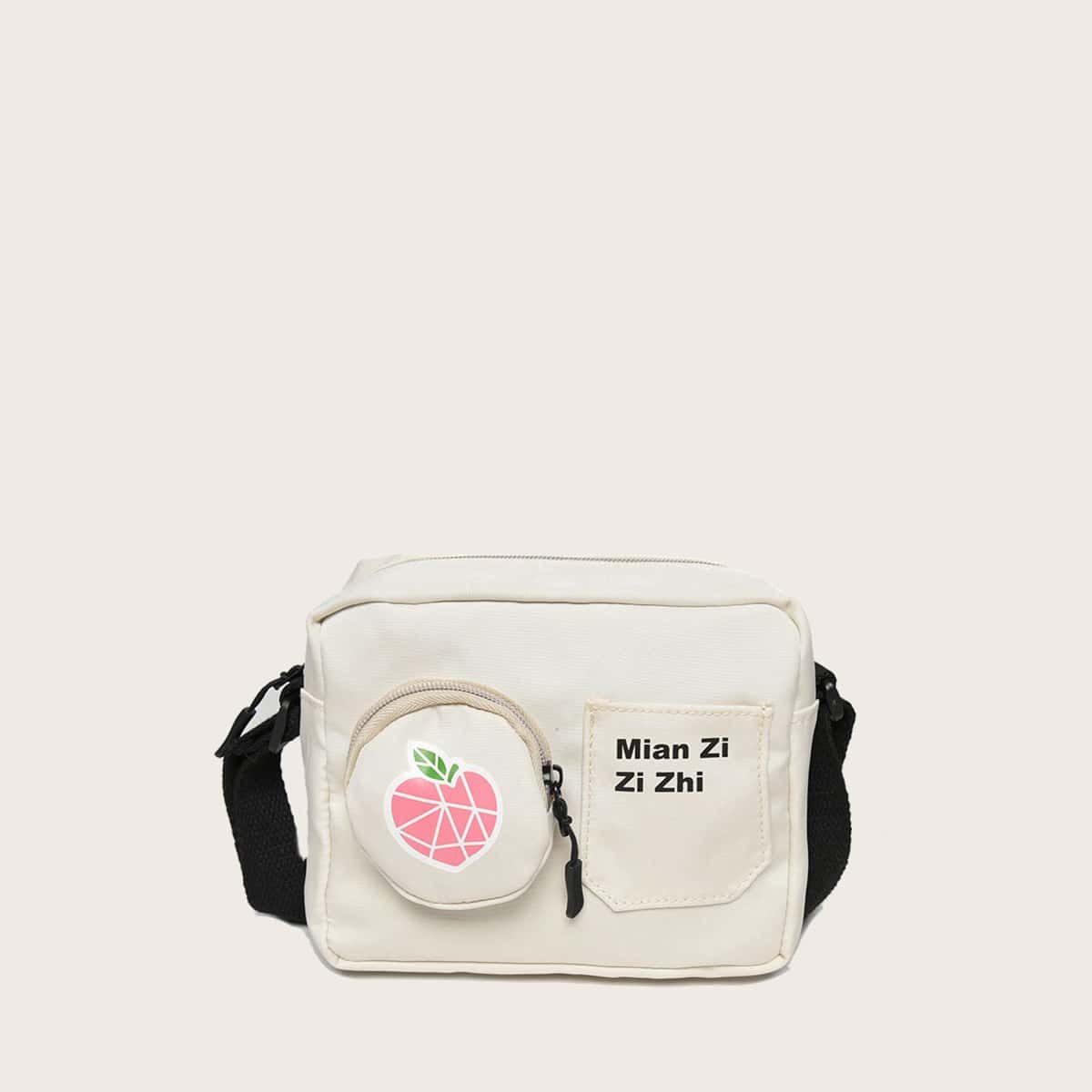 

Strawberry Canvas Crossbody Bag, White