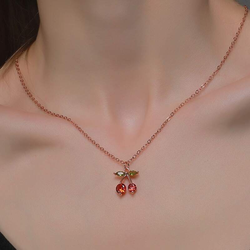 

Cherry Pendant Necklace, Red