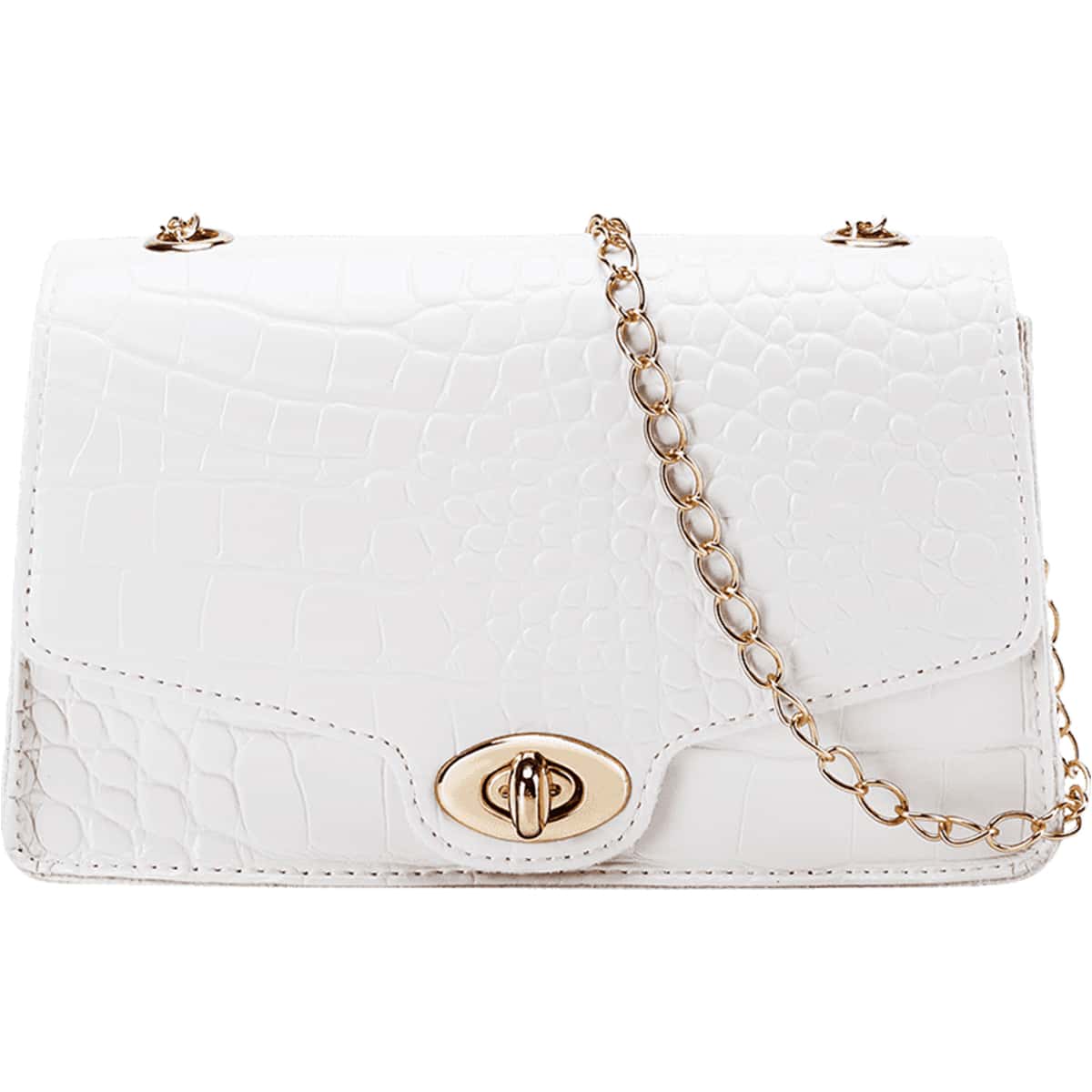 

Croc Embossed Chain Crossbody Bag, White