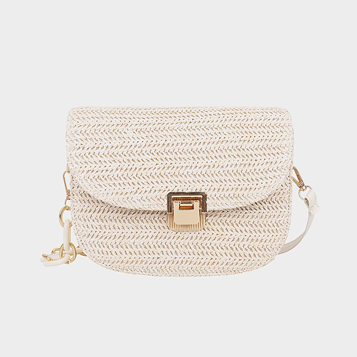 

Solid Straw Saddle Bag, Beige