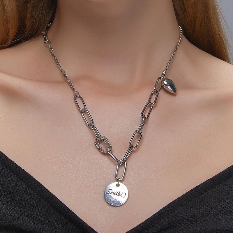 

Letter & Heart Chain Necklace, Silver