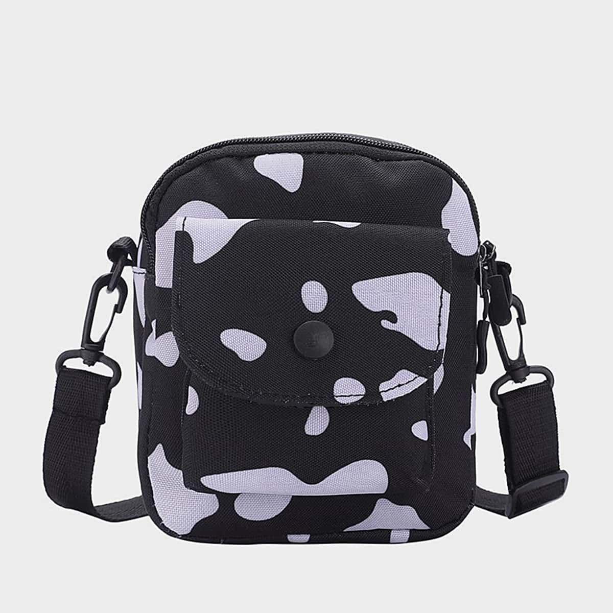 

Cow Print Crossbody Bag, Black and white