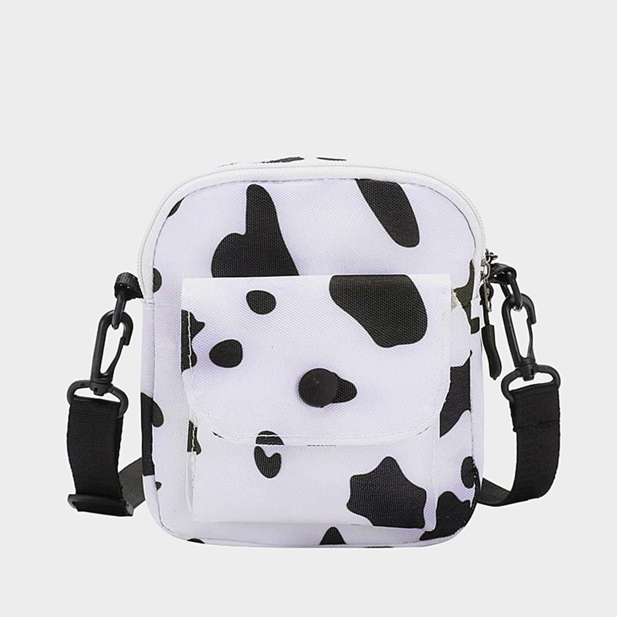 

Cow Print Crossbody Bag, Black and white