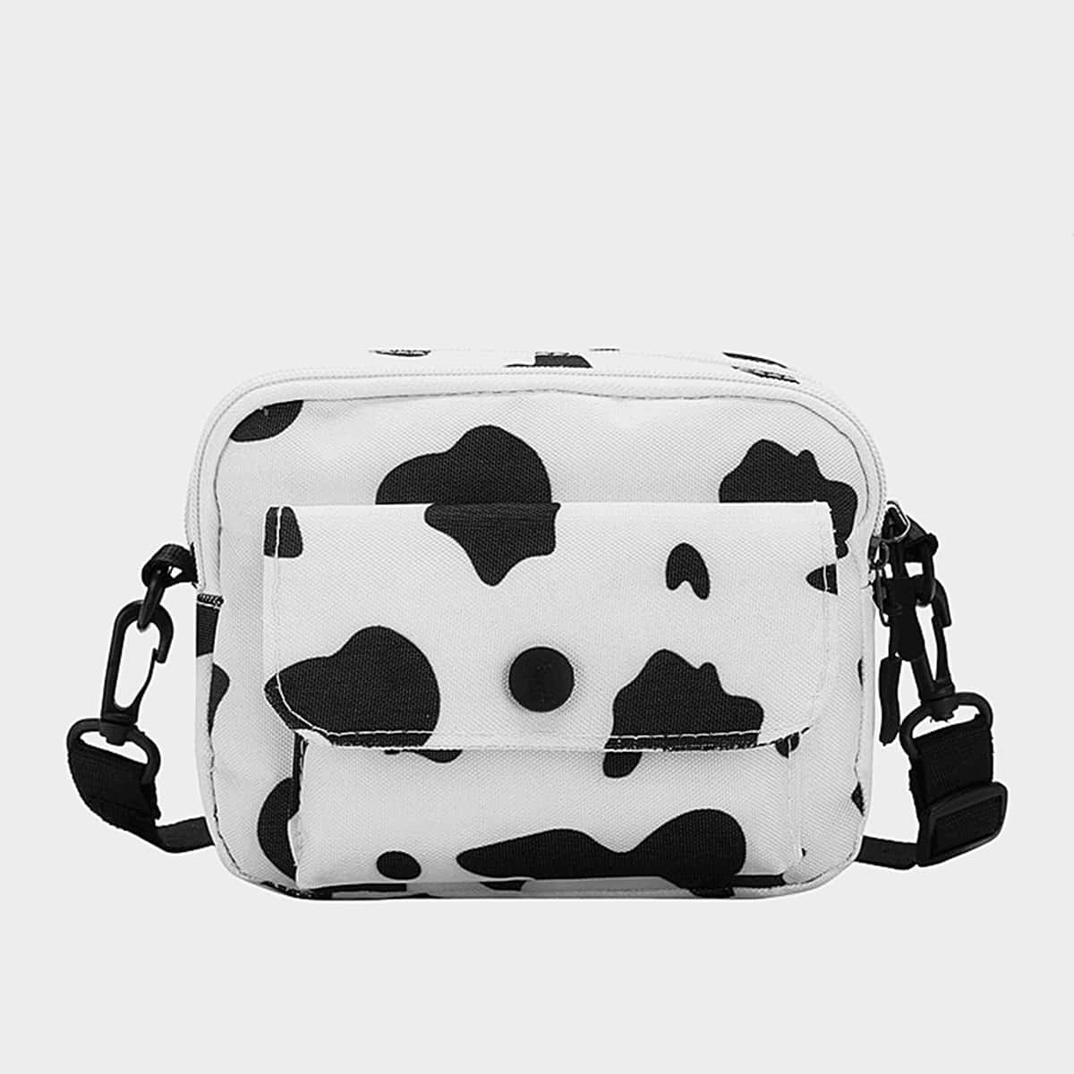

Cow Print Crossbody Bag, Black and white