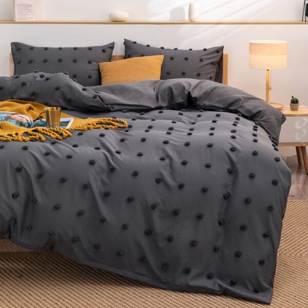 

Pom Pom Decor Duvet Cover Set Without Filler, Grey