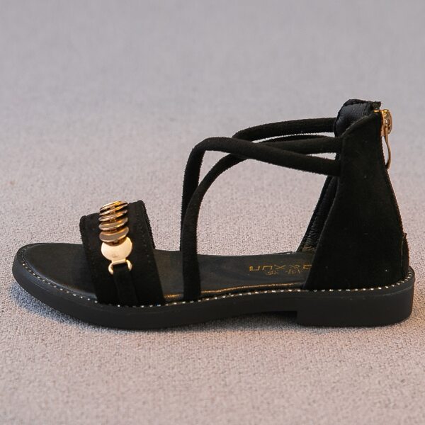 

Girls Metal Decor Zip Back Sandals, Black