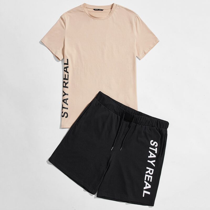 

Guys Letter Graphic Tee & Track Shorts Set, Multicolor