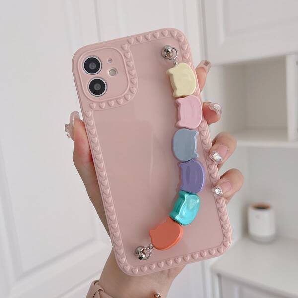 

Bear Hand Strap Phone Case, Dusty pink
