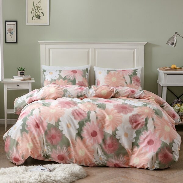 

Flower Print Duvet Cover Set Without Filler, Multicolor