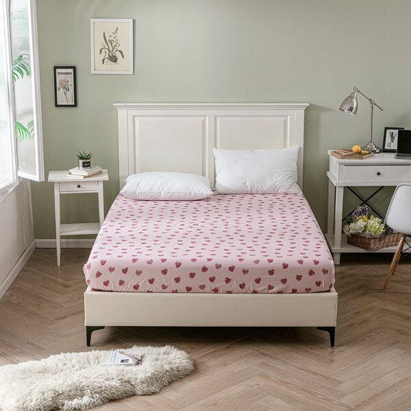 

Heart Print Fitted Sheet, Pink