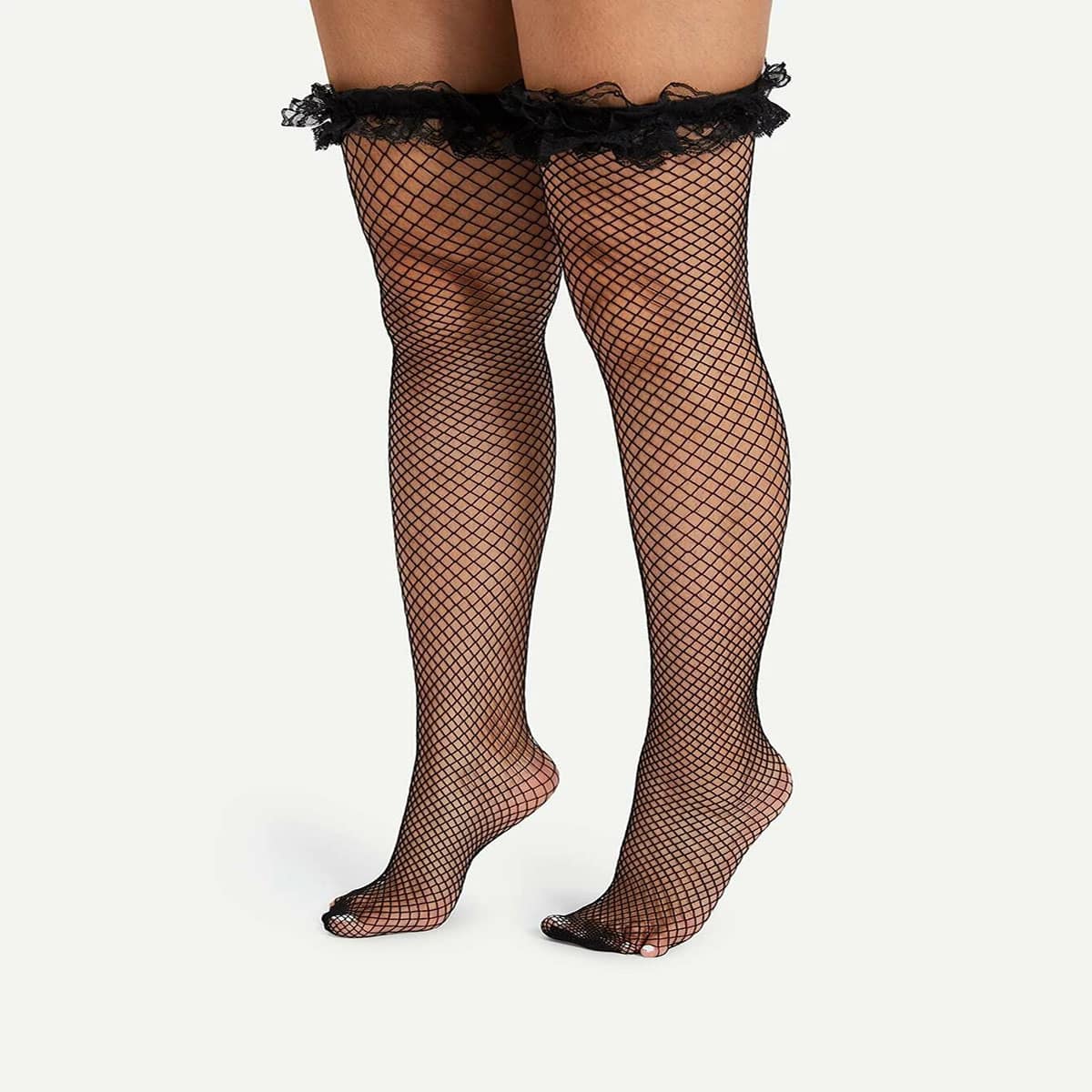 

1pair Lace Up Over The Knee Socks, Black