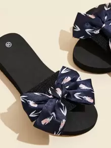 Women's Fashion Plastic Slippers With Bow Decoration - Biru - View 4