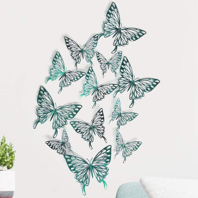 

12pcs 3D Butterfly Wall Sticker, Green