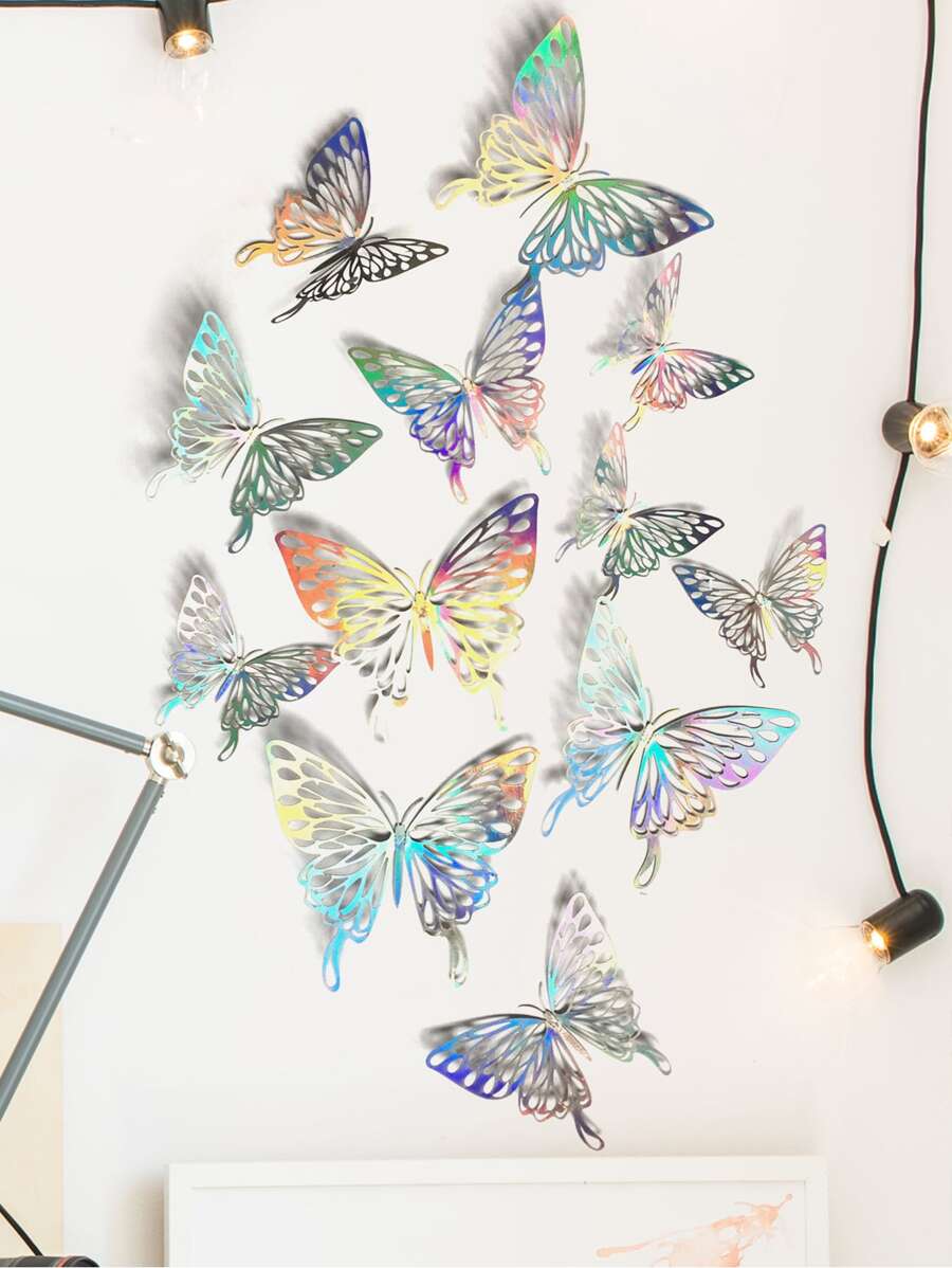 12 piezas pegatina de pared con mariposa 3D - Multicolor - Ver 1