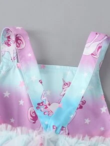 Baby Girl Unicorn Print Mesh Panel Bodysuit - Multicolor - View 4