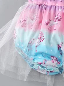 Baby Girl Unicorn Print Mesh Panel Bodysuit - Multicolor - View 5