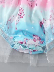 Baby Girl Unicorn Print Mesh Panel Bodysuit - Multicolor - View 6
