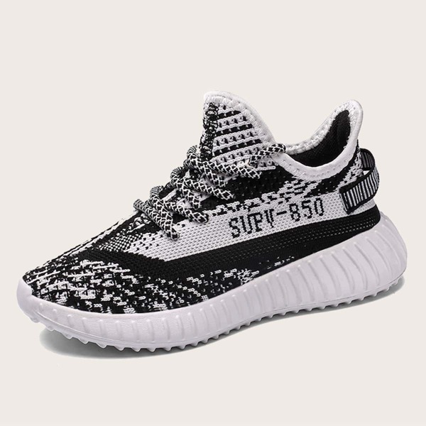 

Boys Lace Up Decor Sneakers, Black and white