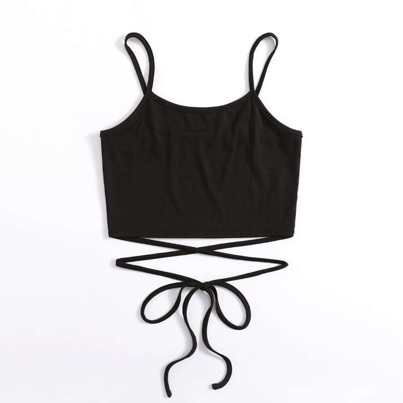 

Solid Criss Cross Crop Cami, Black