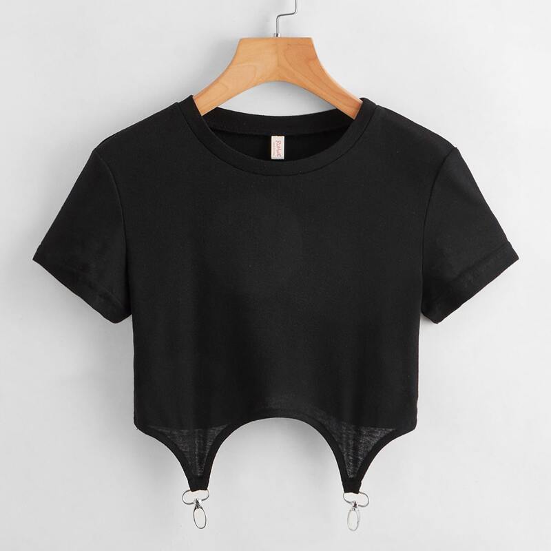 

Solid Asymmetrical Hem Tee, Black