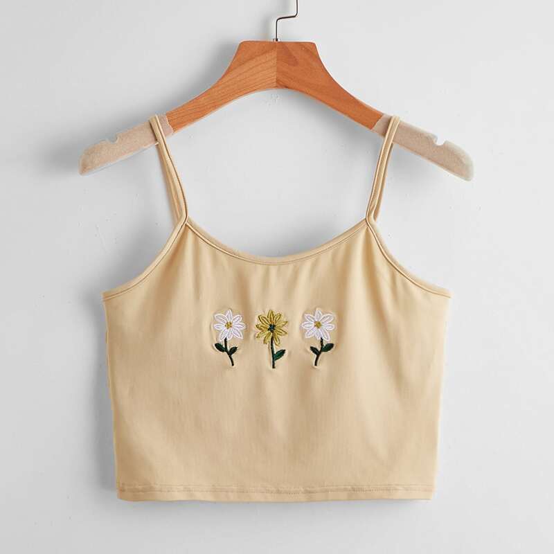 

Floral Embroidery Crop Cami, Apricot