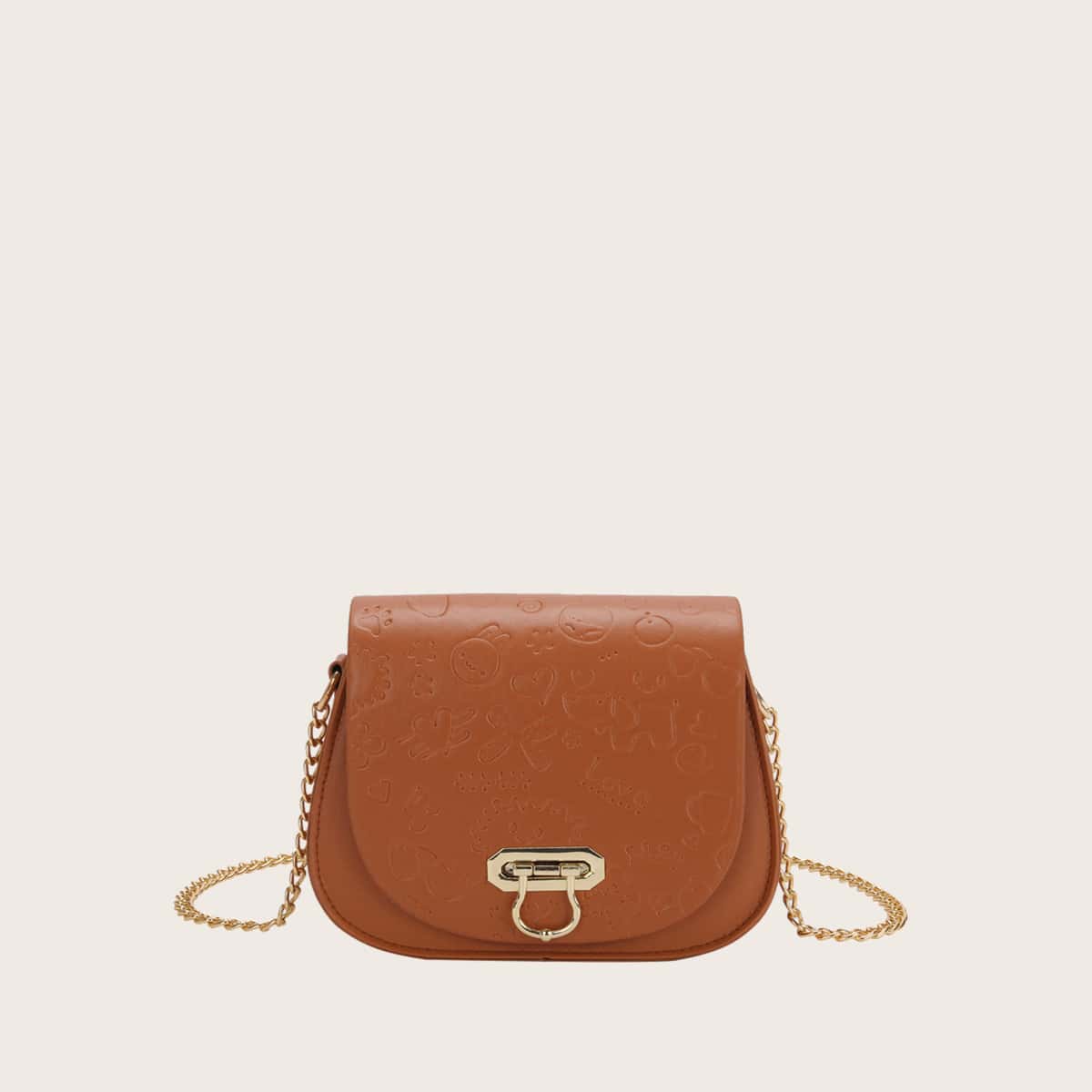 

Cartoon Embossed Saddle Bag, Brown