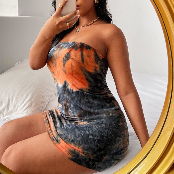 

Plus Tie Dye Off The Shoulder Bodycon Dress, Multicolor
