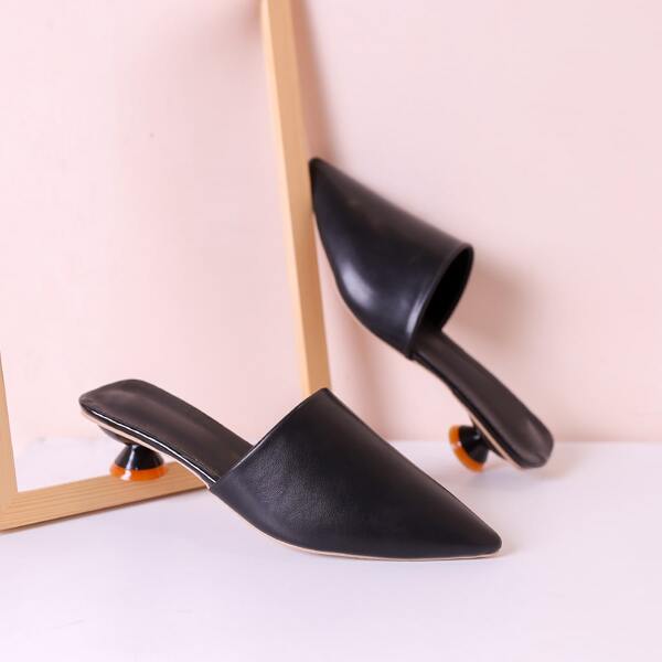 

Point Toe Sculptural Heeled Mule Heels, Black