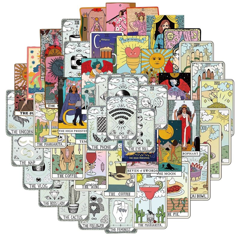 

50pcs Tarot Card Sticker, Multicolor
