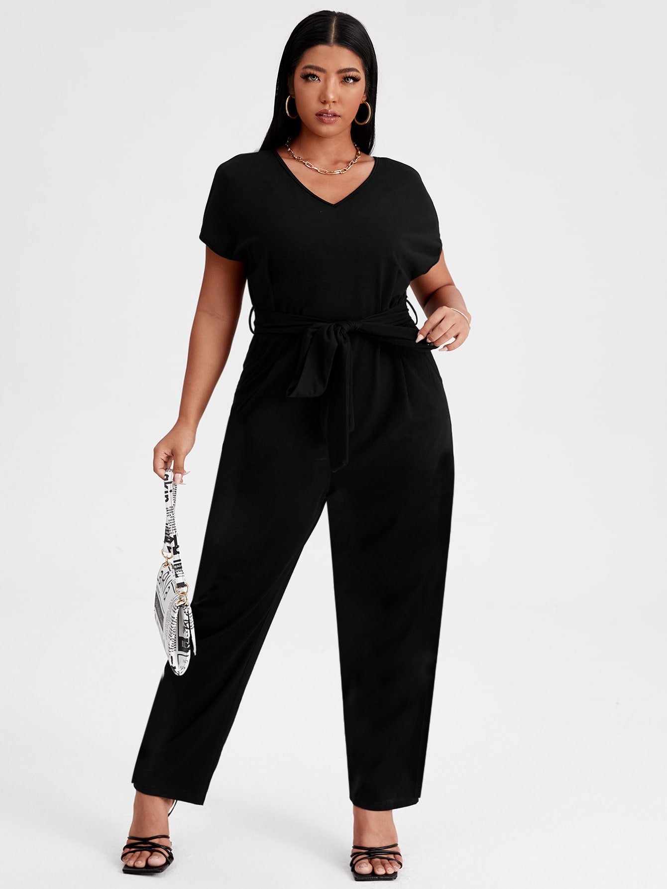 Solid belted jumpsuit